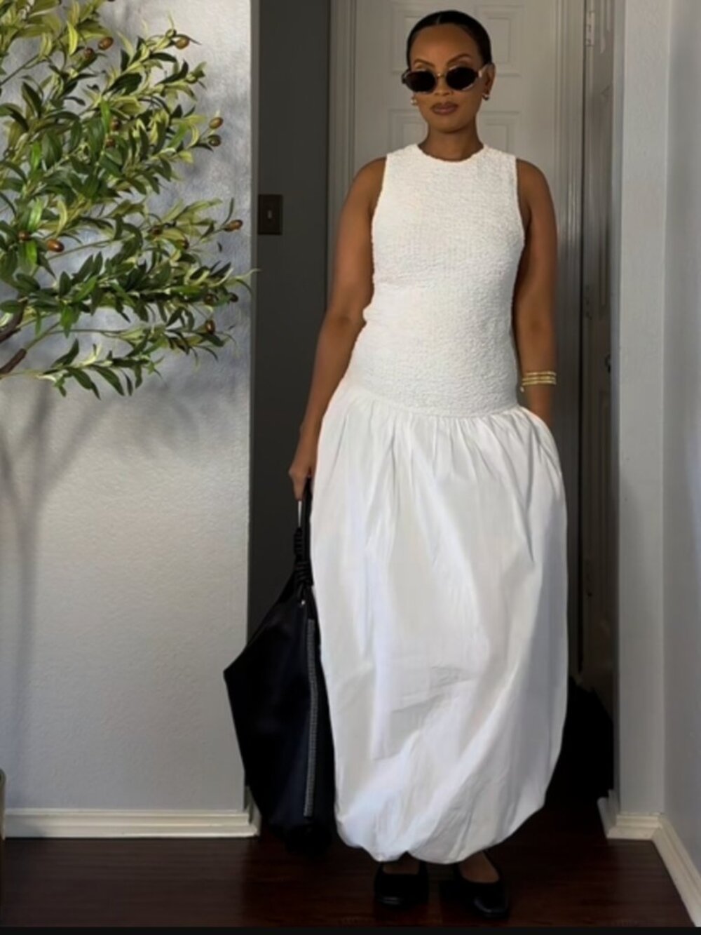 ZARA WOMEN OYSTER WHITE POPLIN BALLOON LONG DRESS SIZE S NWOT